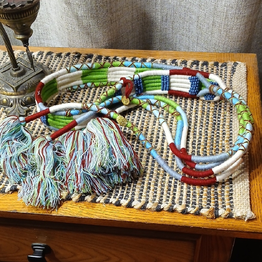 Free People Multicolor Tassel Rope Belt - Green, Blue, Red, White